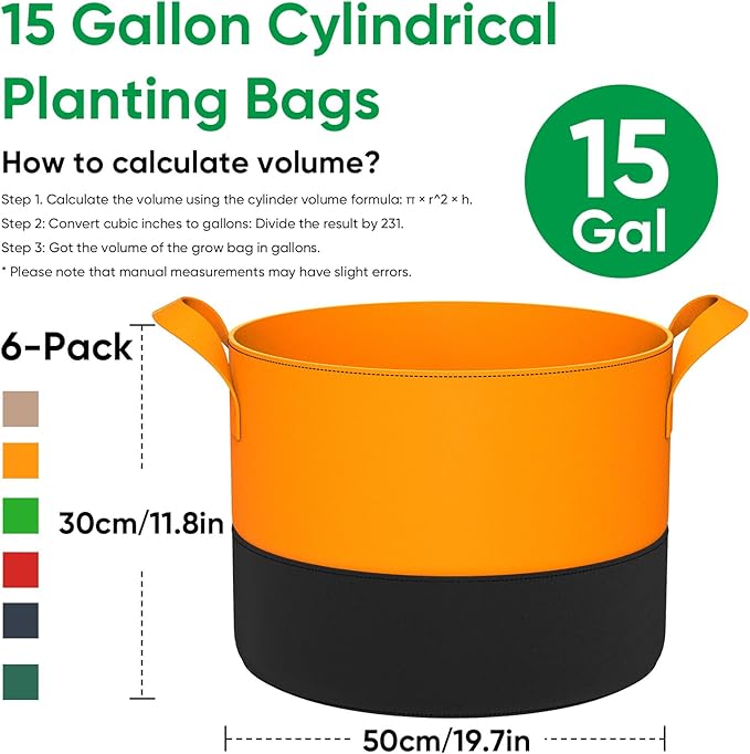 15-Gallon Grow Bags for Potato Planting: 6 Pack Heavy Duty 350G Thickened - Image 2