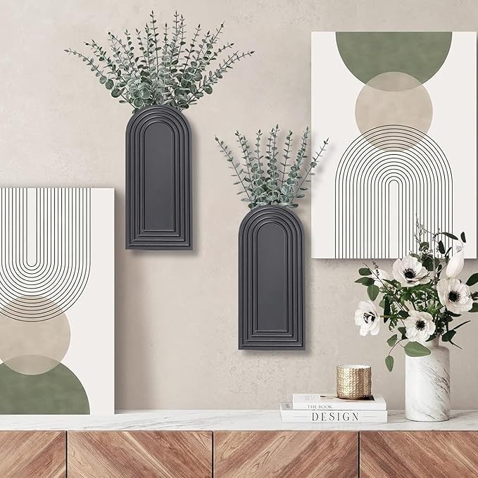 2 Pack Wooden Wall Vase Set - Image 2