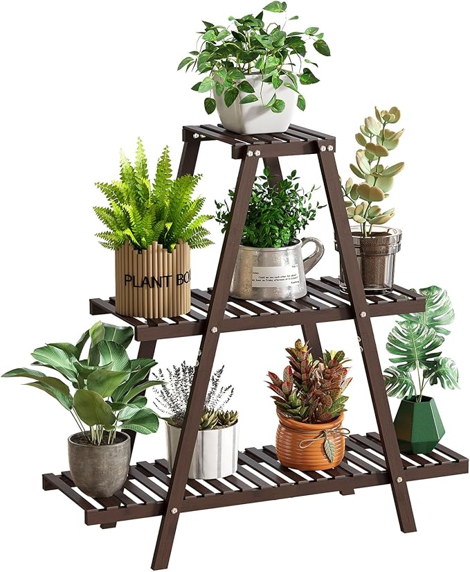 GHWIE Plant Stand Indoor Plant Shelf Outdoor bamboo Plant Rack, 3 Tiers Ladder by GHWIE