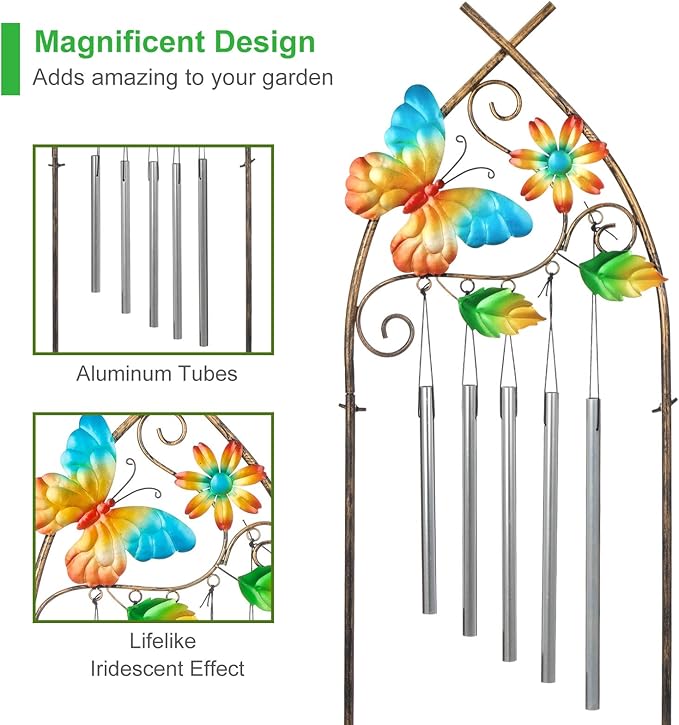 Plant Stands with Garden Trellis, 48” Metal Standing Wind Chimes Plant Pot - Image 4