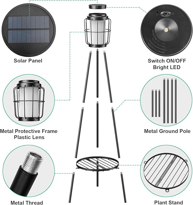 2 Pack Solar Lights with Plant Stand, Outdoor Floor Lamps, Waterproof Solar - Image 7