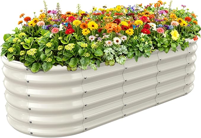17" Tall Outdoor Garden Raised Garden Bed Kits, 5ft X 2ft Oval, 0.8MM Thick by YSEJOMP