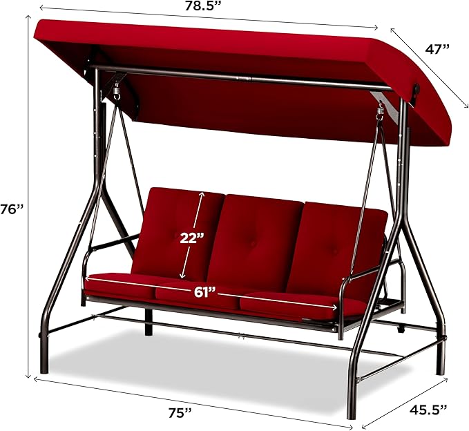 Porch Swing - 3-Seat Patio Outdoor Swing - Image 6
