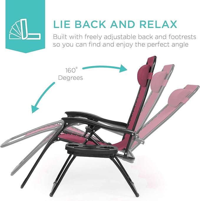 Best Choice Products Set of 2 Adjustable Steel Mesh Zero Gravity Lounge Chair - Image 3