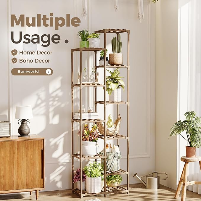 Bamworld Plant Stand Indoor Outdoor 11 Tier Tall Large Wood Plant Shelf Multi - Image 4