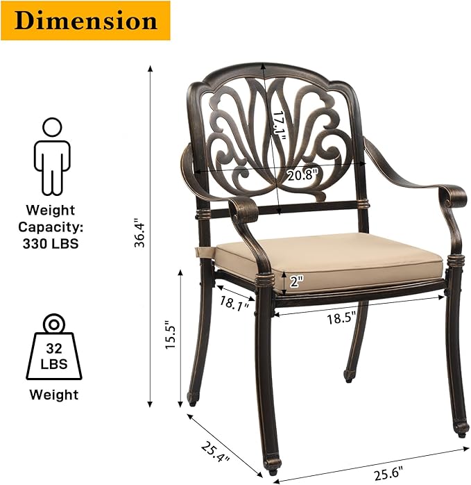 VINGLI 5-Piece Outdoor Patio Dining Set, Cast Aluminum All-Weather Outdoor - Image 7