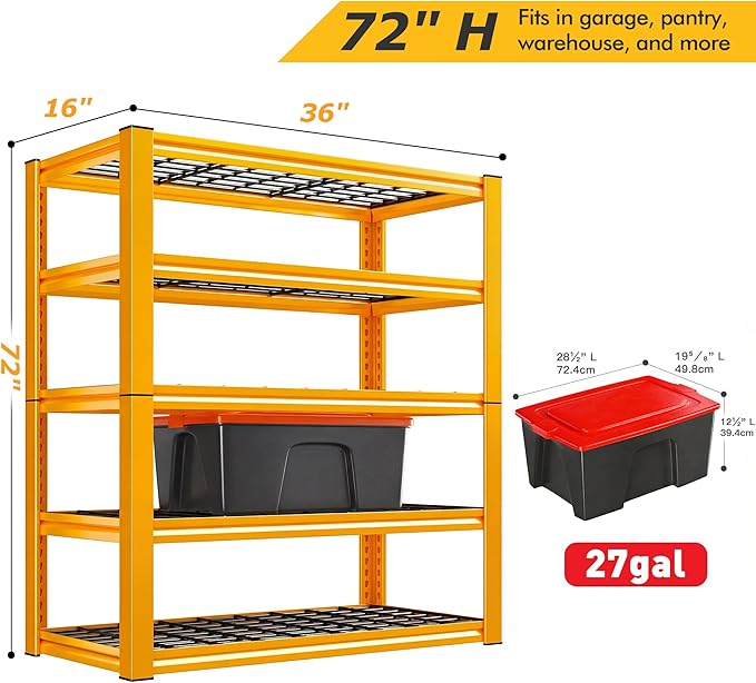 REIBII Garage Shelving Load 3200LBS, 5-Tier Storage Shelves, Adjustable Heavy - Image 2