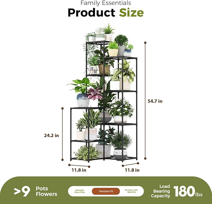 Bamworld Black Plant Stand Indoor Outdoor Corner Plant Shelf 54.7" Tall Plant - Image 2