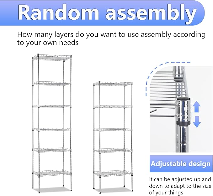 BestOffice | 6-Tier Wire Storage Shelves | 17x12x64 | Chrome | - Image 6