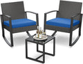 3 Piece Patio Bistro Set Patio Furniture Set Outdoor Wicker Rocking Furniture by Qsun