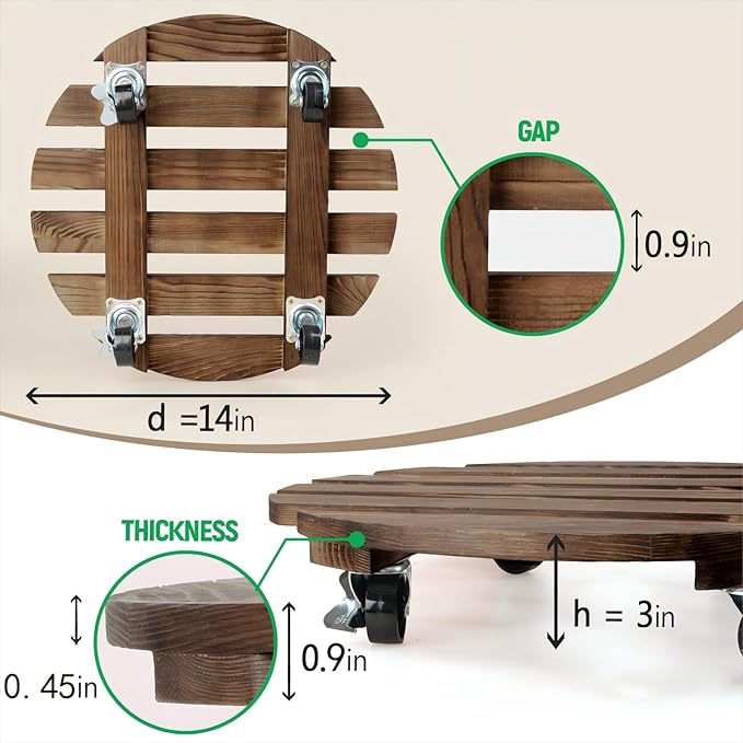 2 Pack Plant Stand with Wheels, Plant Caddies with 360° Lockable Smooth Sliding - Image 2