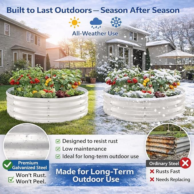 Round Galvanized Raised Garden Bed, Heavy Duty Metal Planter Box - Image 3