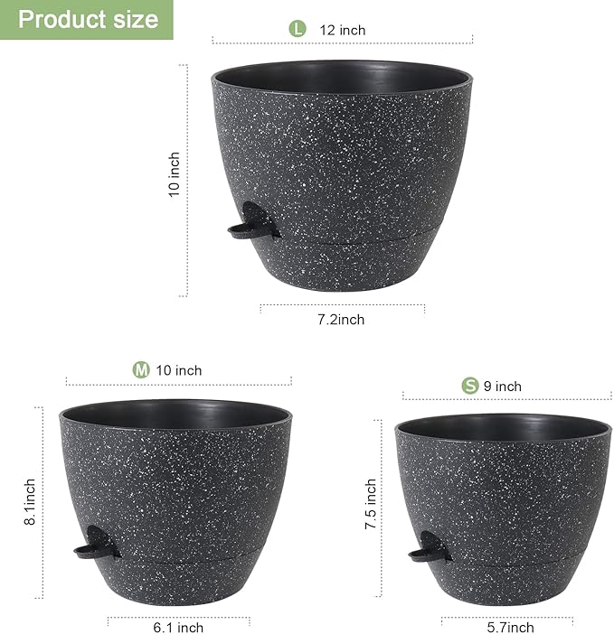 12/10/9 inch Large Self Watering Pots, Plant Pots - Image 2