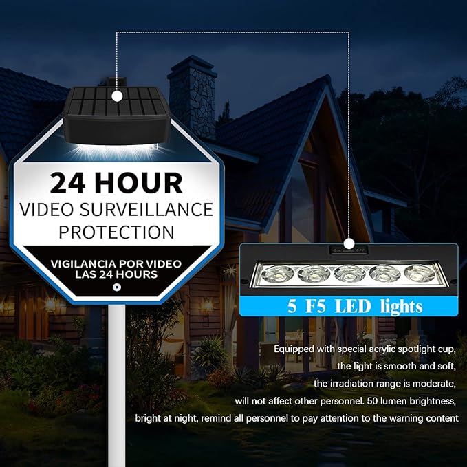 Solar Power Deck LED Light Clip-On Yard Security Sign Spotlight - Image 3