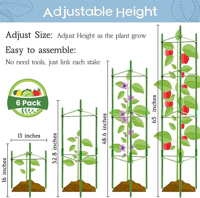 Legigo 6-Pack Tomato Cage for Garden Plant Support- Up to 63inch Garden Stakes - Image 2