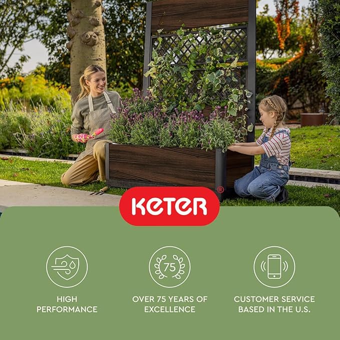 Keter Outdoor Planter Box with Privacy Screen and Trellis – 26 Gallon Raised - Image 11