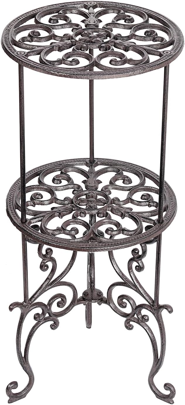 Sungmor Heavy Duty Cast Iron Potted Plant Stand, 26-Inch 2 Tiers Metal Planter by Sungmor