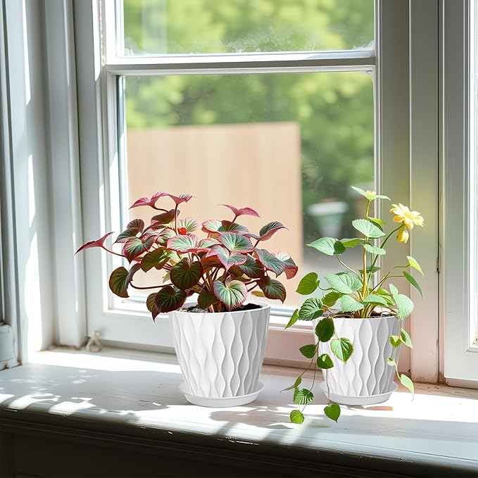 6 Pack 7 Inch Plant Pots with Drainage and Saucers, Stackable Nursery Planters - Image 5