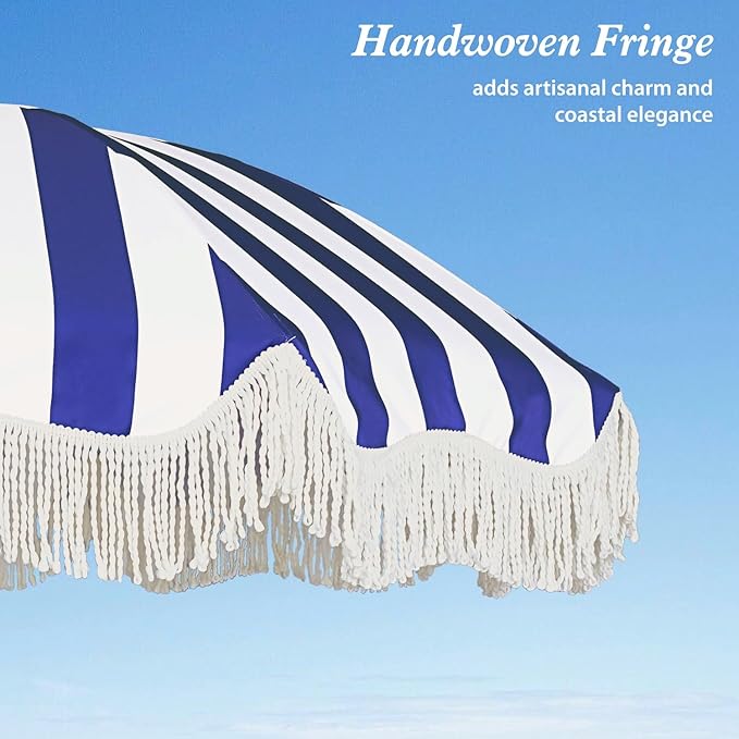 AMMSUN Boho Fringe Umbrella Outdoor Patio, 6.5ft UPF50+ Picnic Umbrella - Image 5