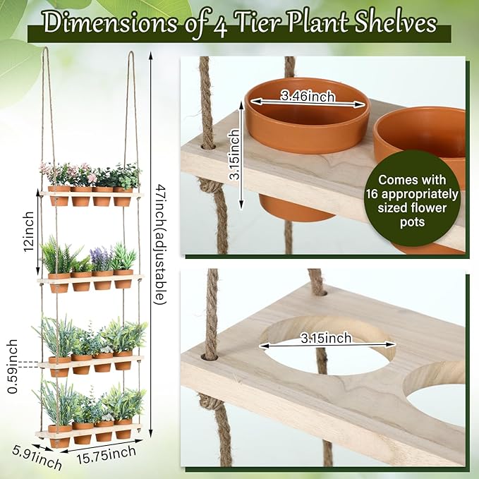4 Tiered Window Plant Shelves Hanging Herb Planter Indoor Display - Image 9