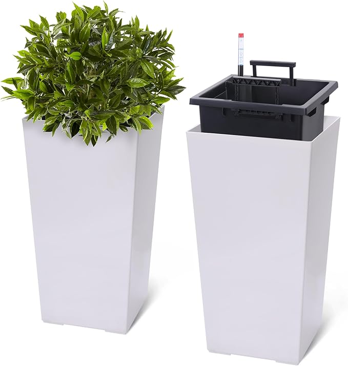 Garvee 22.5" Tall Planters Set of 2, Outdoor＆Indoor Black Planter Pots by Garvee