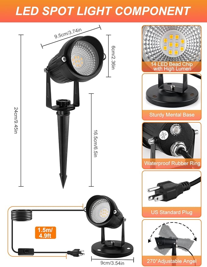 Dusk to Dawn Outdoor Lighting, 3000K Warm White LED Landscape Spotlights - Image 2