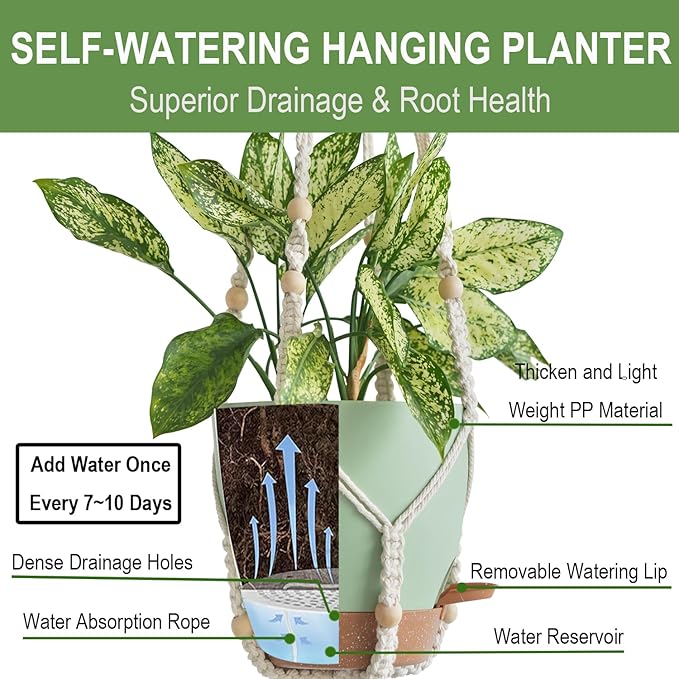 Self Watering Hanging Planters for Indoor Plants 3 Pack Macrame Plant Hangers - Image 3
