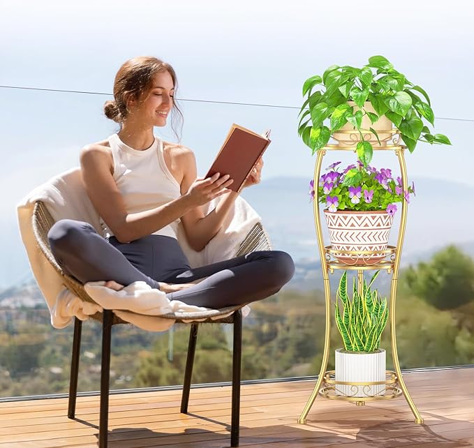 LASZOLA Gold 3 Tier Tall Plant Stand - Image 9