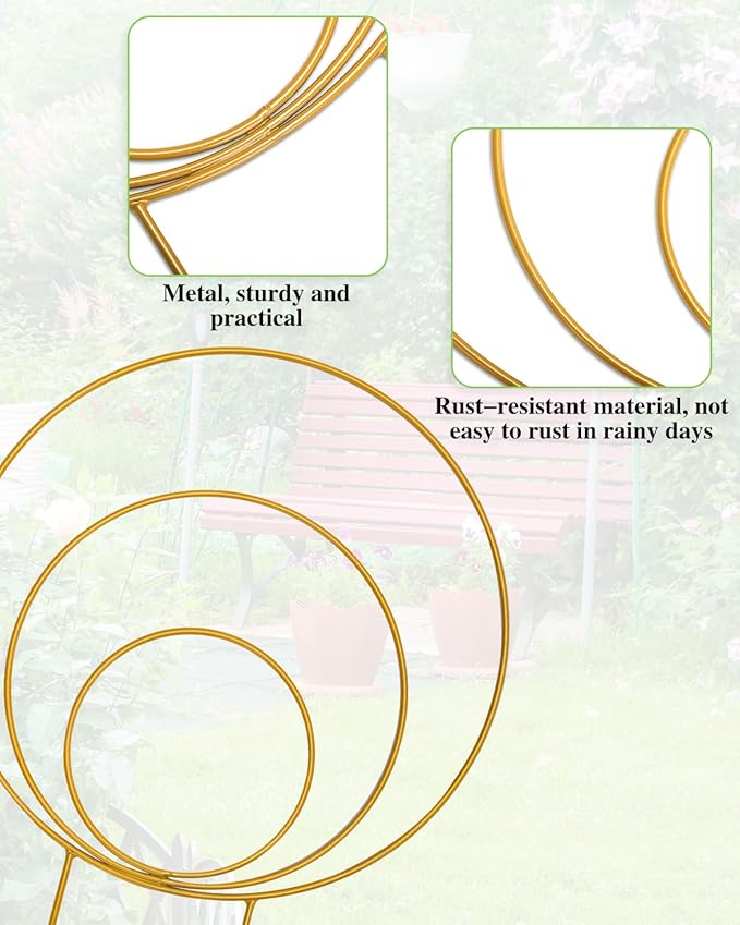 3 Pack Premium Round Plant Trellis Indoor, Small Metal Plant Support Stake - Image 2