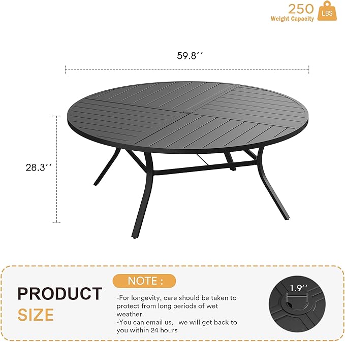 VICLLAX Round Patio Table with Adjustable Umbrella Hole - Image 3