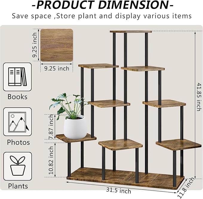 9 Tier Wood Tall Plant Stand Metal Rack Indoor, Planter Shelf Display Rack - Image 3