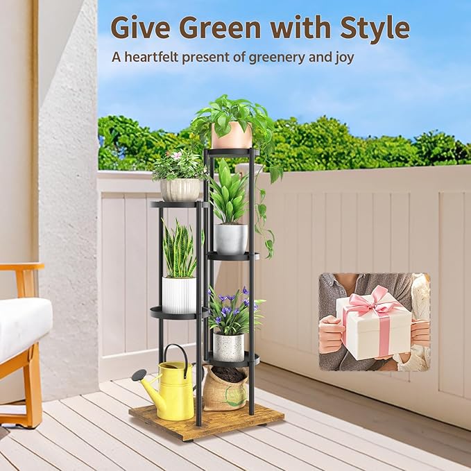 LASZOLA Black 5 Tier Plant Stand Indoor Heavy Duty Metal Planter Flower Holder - Image 8