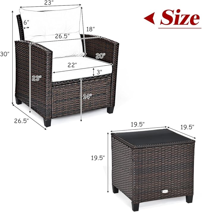 Tangkula 3 Pieces Patio Furniture Set, PE Rattan Wicker 3 Pcs Outdoor Sofa Set - Image 4