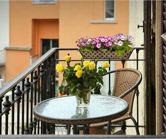 2 Set Deck Railing Planter Box 24" Black Metal Garden Trough Deck Planter - Image 5
