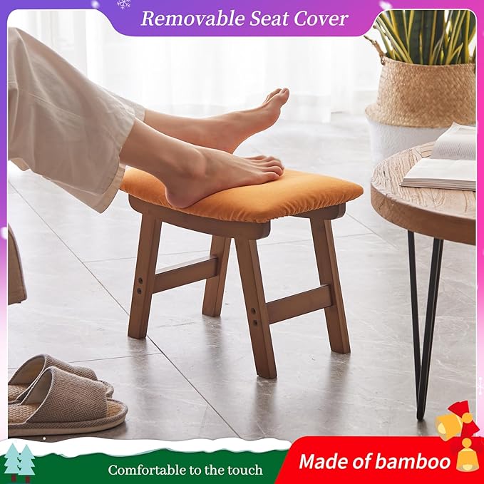 Foot Stool, Bamboo Small Sofa Foot Rest Under Desk, Extra Seating - Image 3
