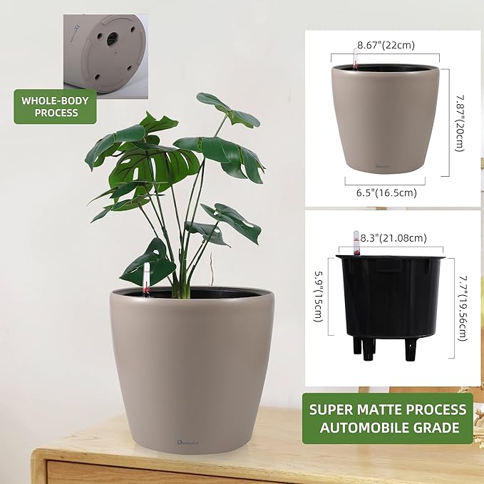 Dexceder 9x8 Inches Self Watering Planter Indoor Outdoor, Inner Pot Design - Image 3