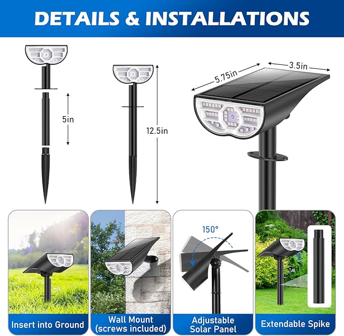 TOBUSA Solar Spot Lights Outdoor Waterproof, RGB Solar Color Changing Lights - Image 4