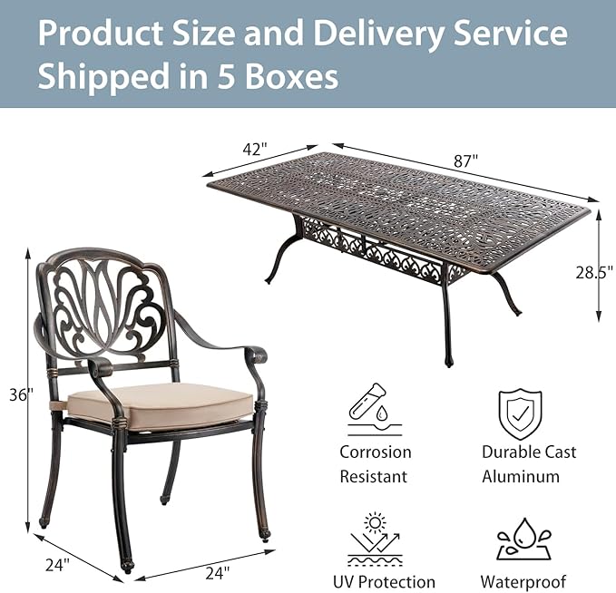 9-Piece Cast Aluminum Patio Furniture, Outdoor Dining Sets - Image 6