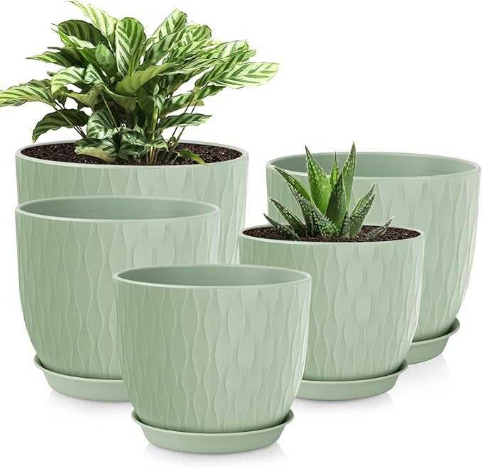 Plastic Plant Pots 10/9/8/7.5/7 inch Set of 5, Flower Planters by LesOasis