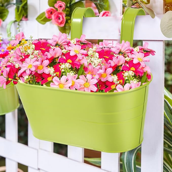 OBTANIM 4 Pack Metal Hanging Flower Pots Iron Railing Planter Outdoor Fence - Image 5