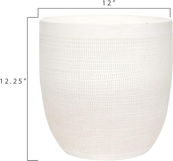 Creative Co-Op Large Matte White Embossed Stoneware Planter - Image 2