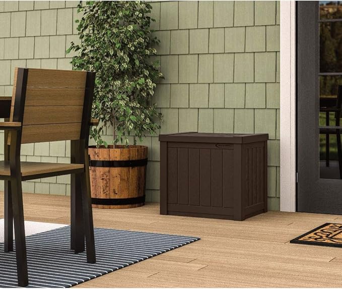 Suncast 17 x 22 Inch Resin 22-Gallon Patio Storage Deck Box, Java Brown - Image 7