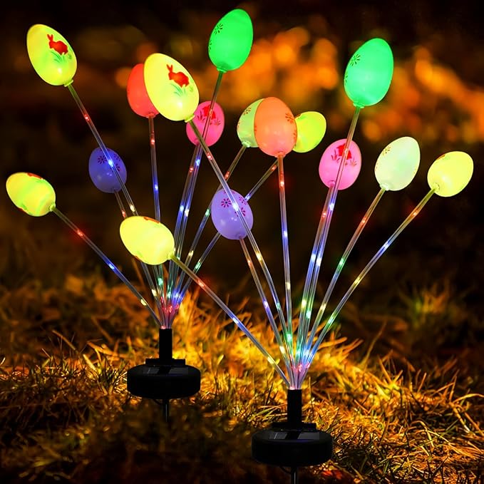 2 Packs Solar Easter Decorations Outdoor Stake Lights, 16 LEDs Colorful Swaying - Image 2