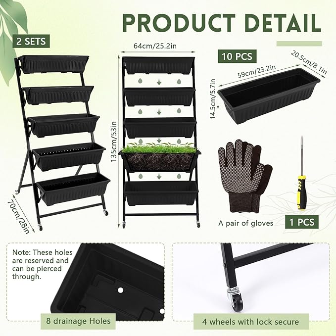 2 Pack 5-Tier Vertical Garden Planter 4.5 ft Tall Raised Garden Bed - Image 2