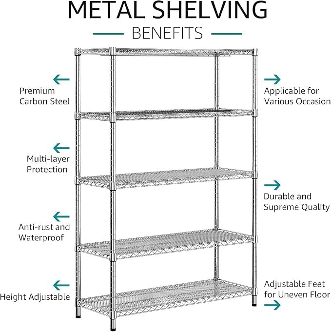 IZEUK 4250 LBS Garage Shelving Wide Storage Shelves 5 Tier Metal Shelves Heavy - Image 5