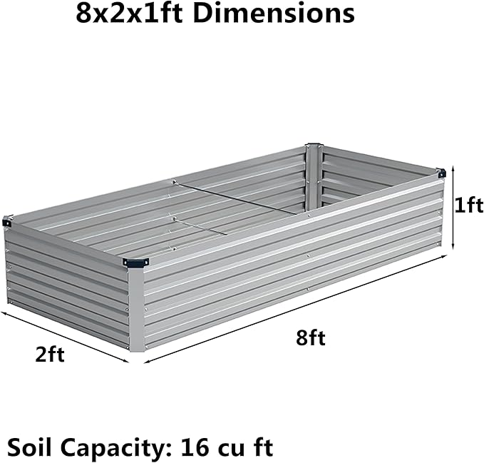 8x2x1 ft Galvanized Raised Garden Bed, Outdoor Planter Box Metal Patio Kit - Image 2