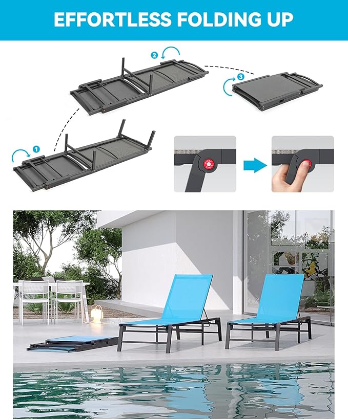 Aluminum Chaise Lounge Chair Outdoor, Foldable Patio Lounge Chair Assemble-Free - Image 3