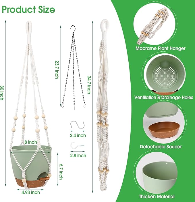 Hanging Planters for Indoor Outdoor Plants, 2 Pack Self Watering Hanging Pot - Image 2