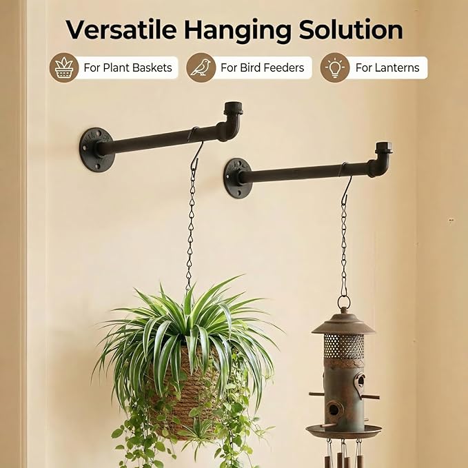 2 Pack Black Metal Pipe Plant Hanger Indoor - Image 4