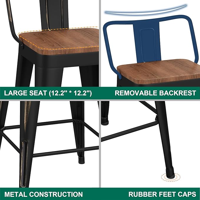 WENTMENT Bar Stools Set of 4 Counter Height Bar Stools Metal Barstools - Image 6